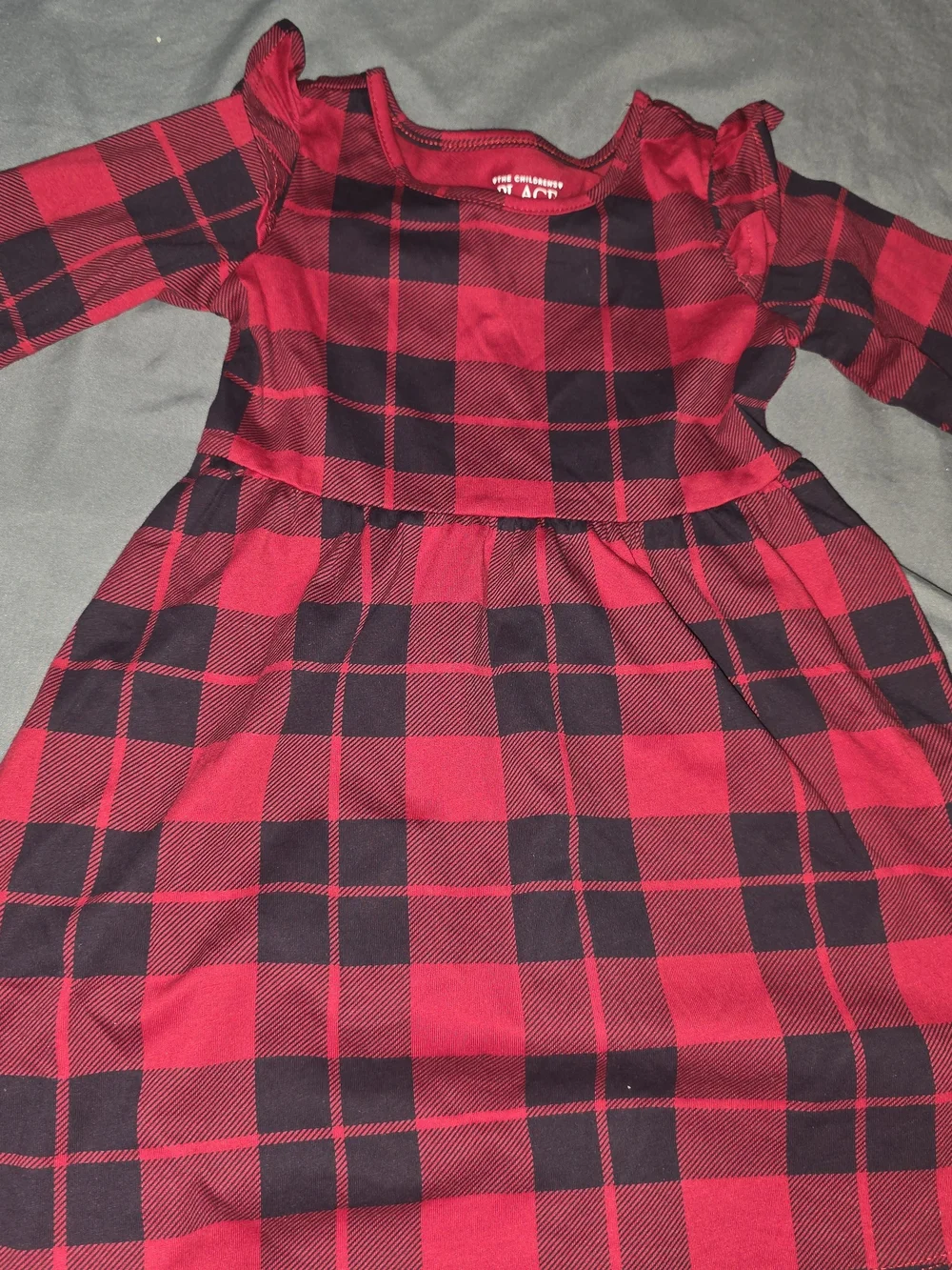 The Children's Place Red and Black Buffalo Plaid Long Sleeve Dress